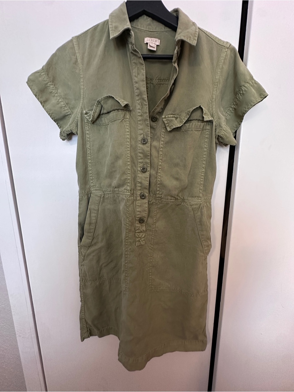 J. Crew Olive Green Short-Sleeve Utility Mini Dress